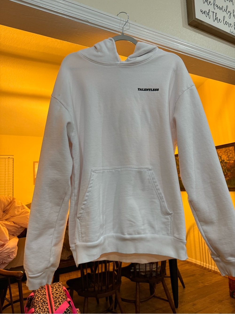 Rare “please wash your hands” TALENTLESS White Crewneck Hoodie with Subtle Logo